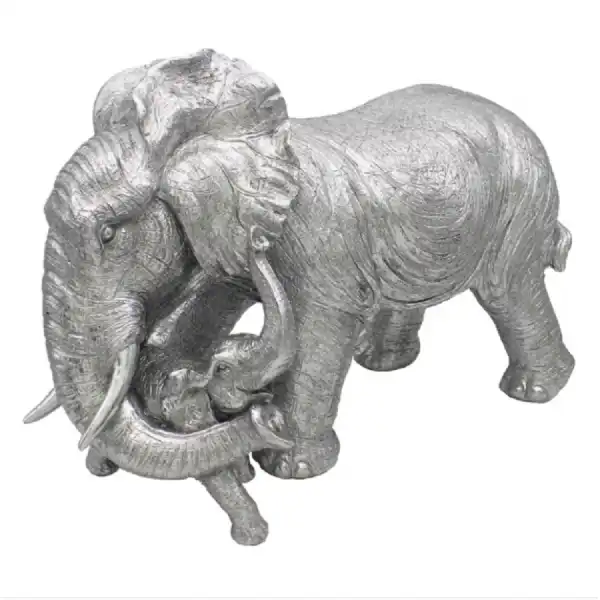 Silver Decor Elephant And Calf Statue