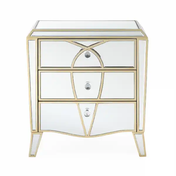 Champagne Gold Mirrored Glass 3 Drawer Bedside Chest