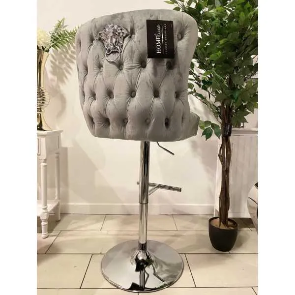Paolo Gas Lift Barstool in Velvet Grey With Madusa Head (Sold In Pairs)