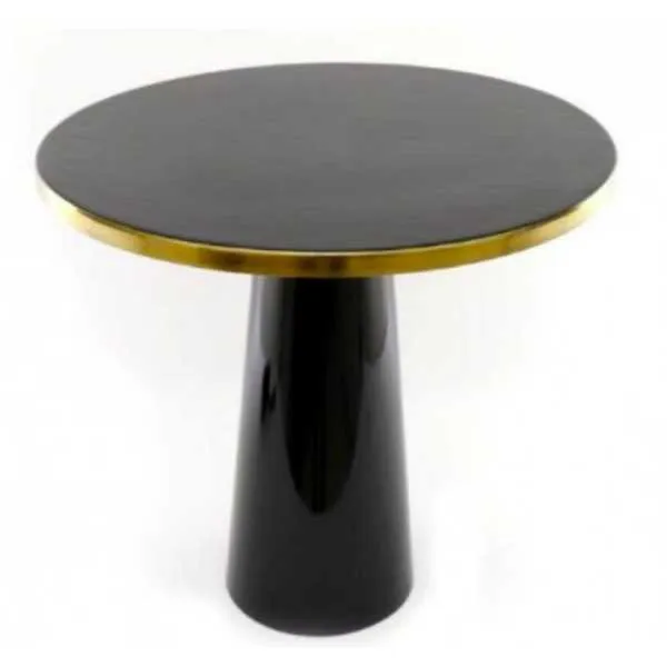 Luxe Round Black Side Table Gold Edge