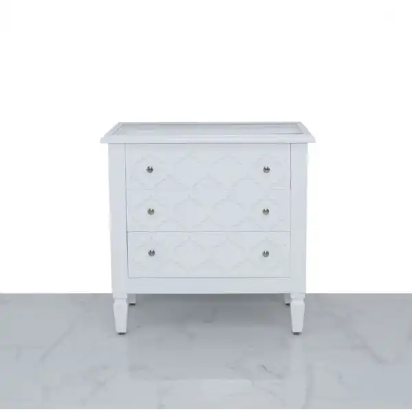 Bravia 3 Drawer Cabinet White Wood Mirror Top