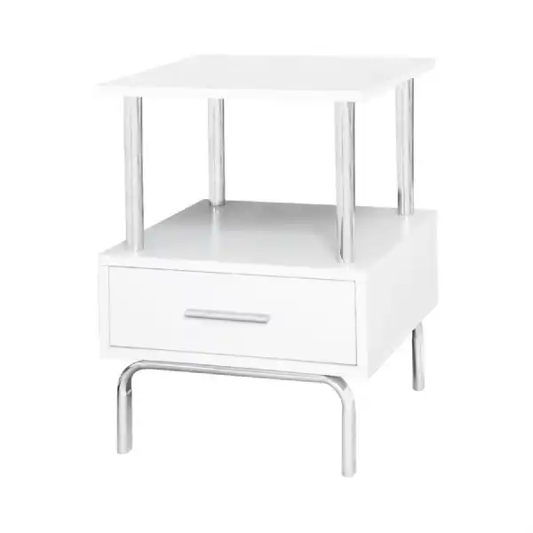 Luxe White and Chrome Charlotte 1 Drawer Bedside Cabinet