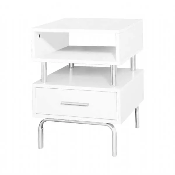 Luxe White and Chrome Victoria 1 Drawer Bedside Cabinet
