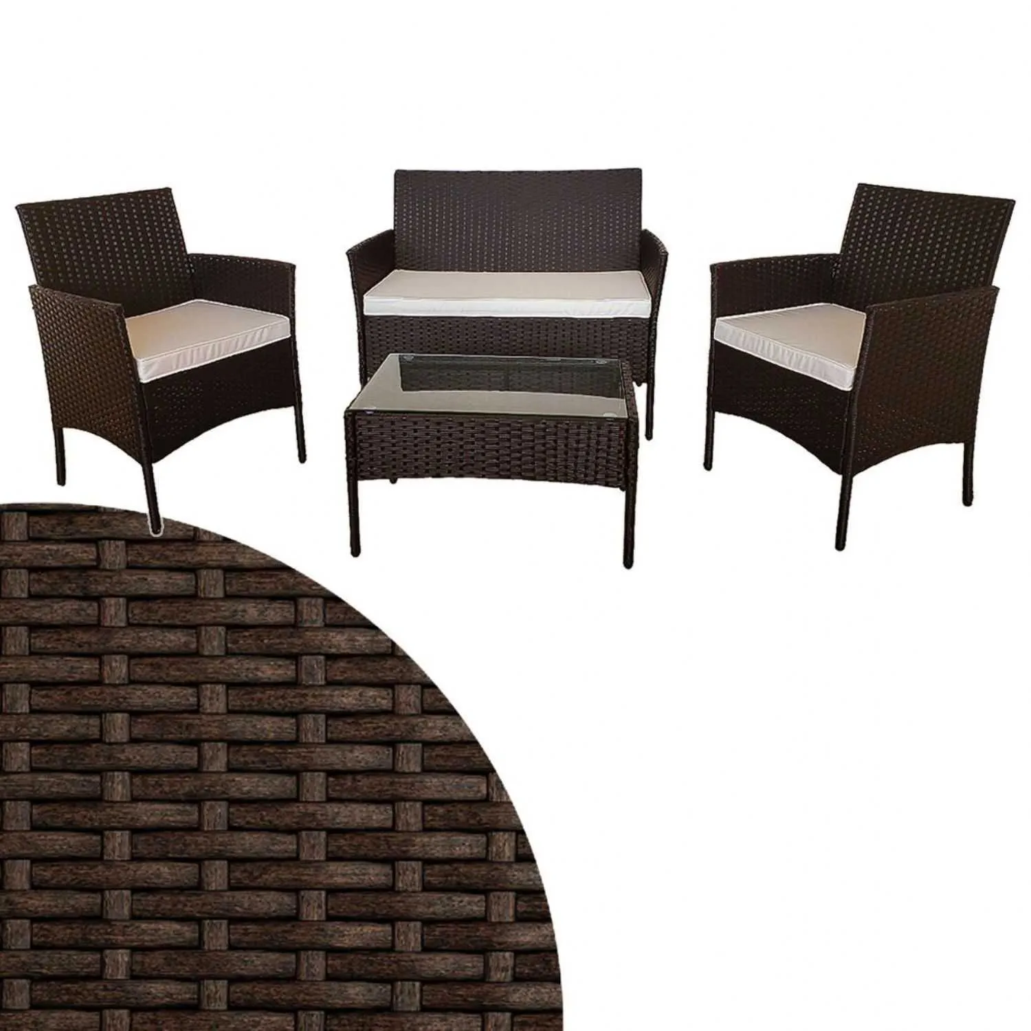 Bali 4 Seater Rattan Garden Set In Brown With Cream Cushions