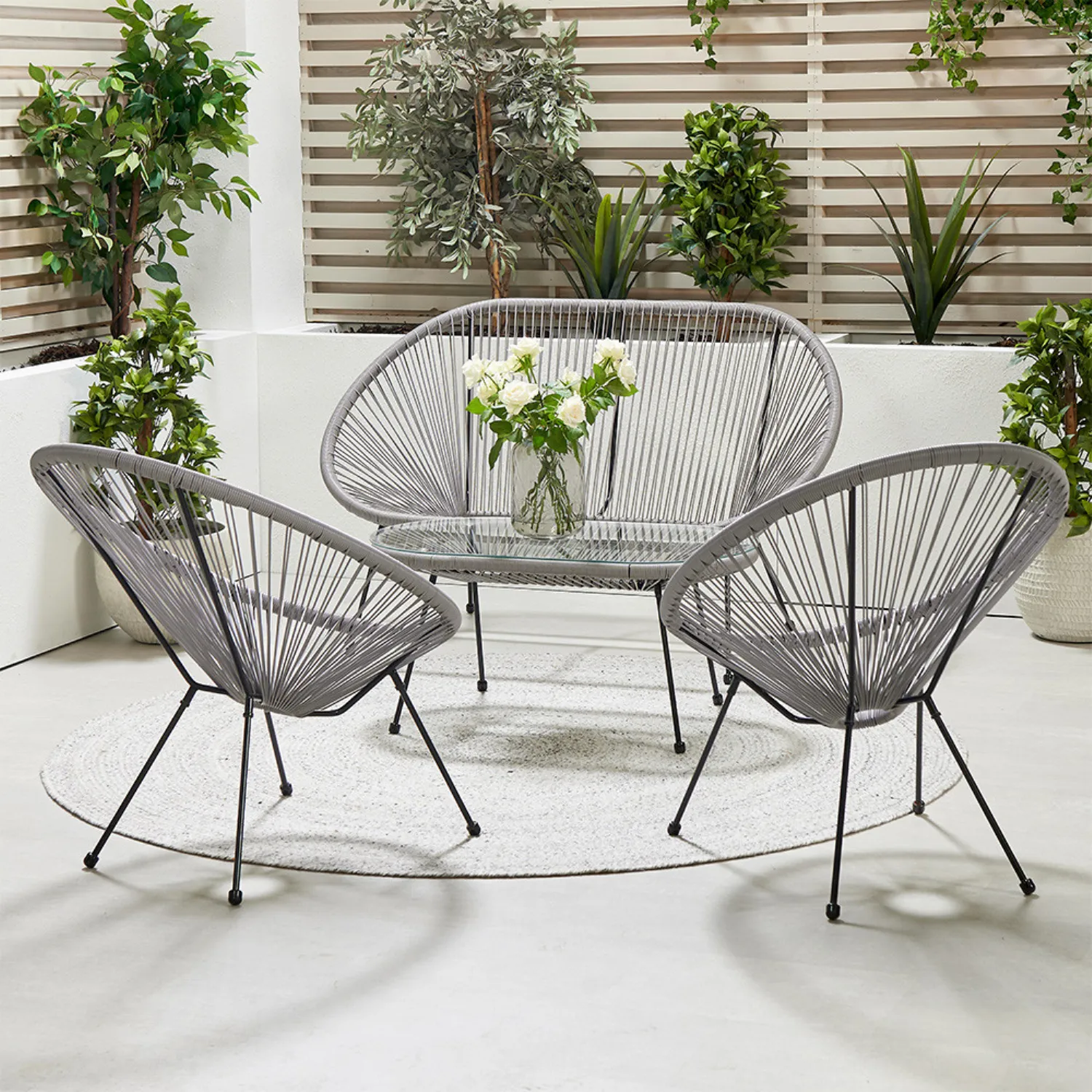 Grey Wicker 4 Piece Garden Seating Set with Coffee Table
