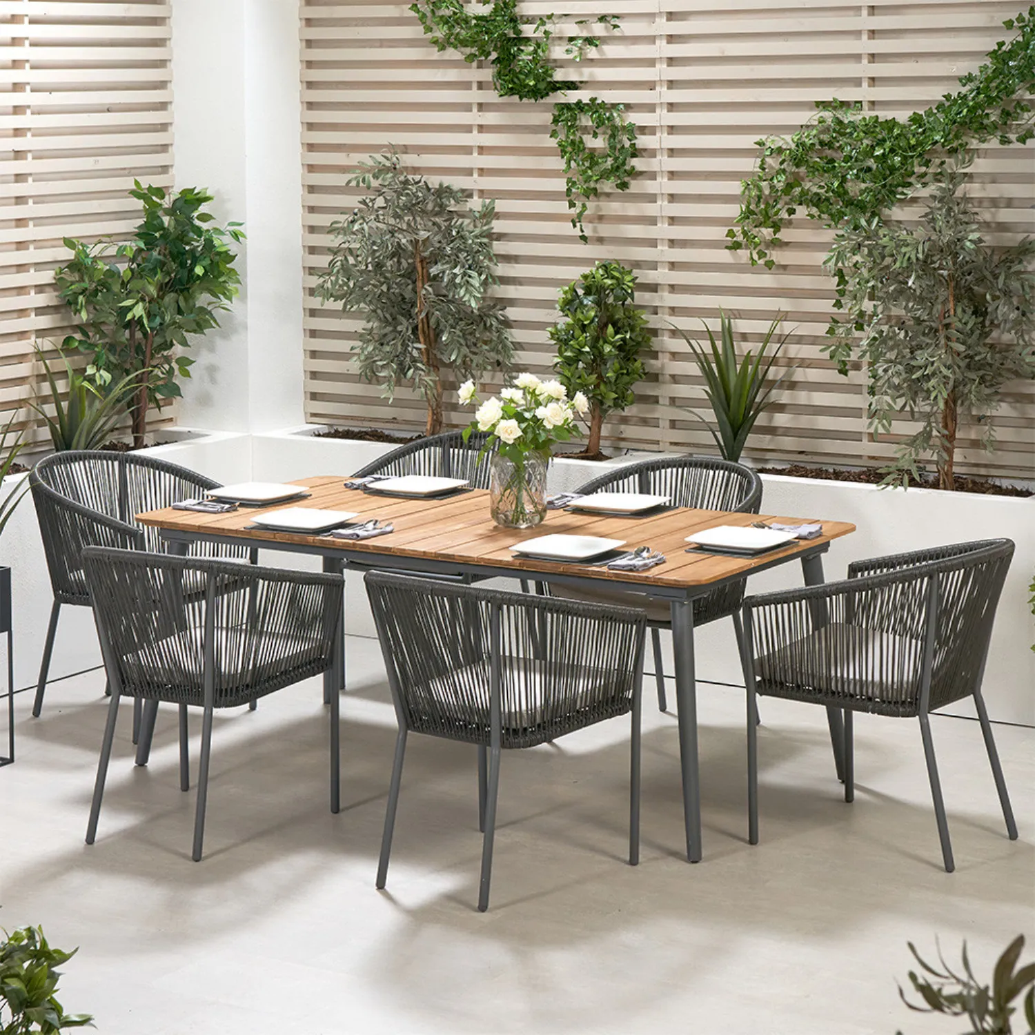 Natural Wood and Grey Metal Outdoor 200cm Large Dining Set