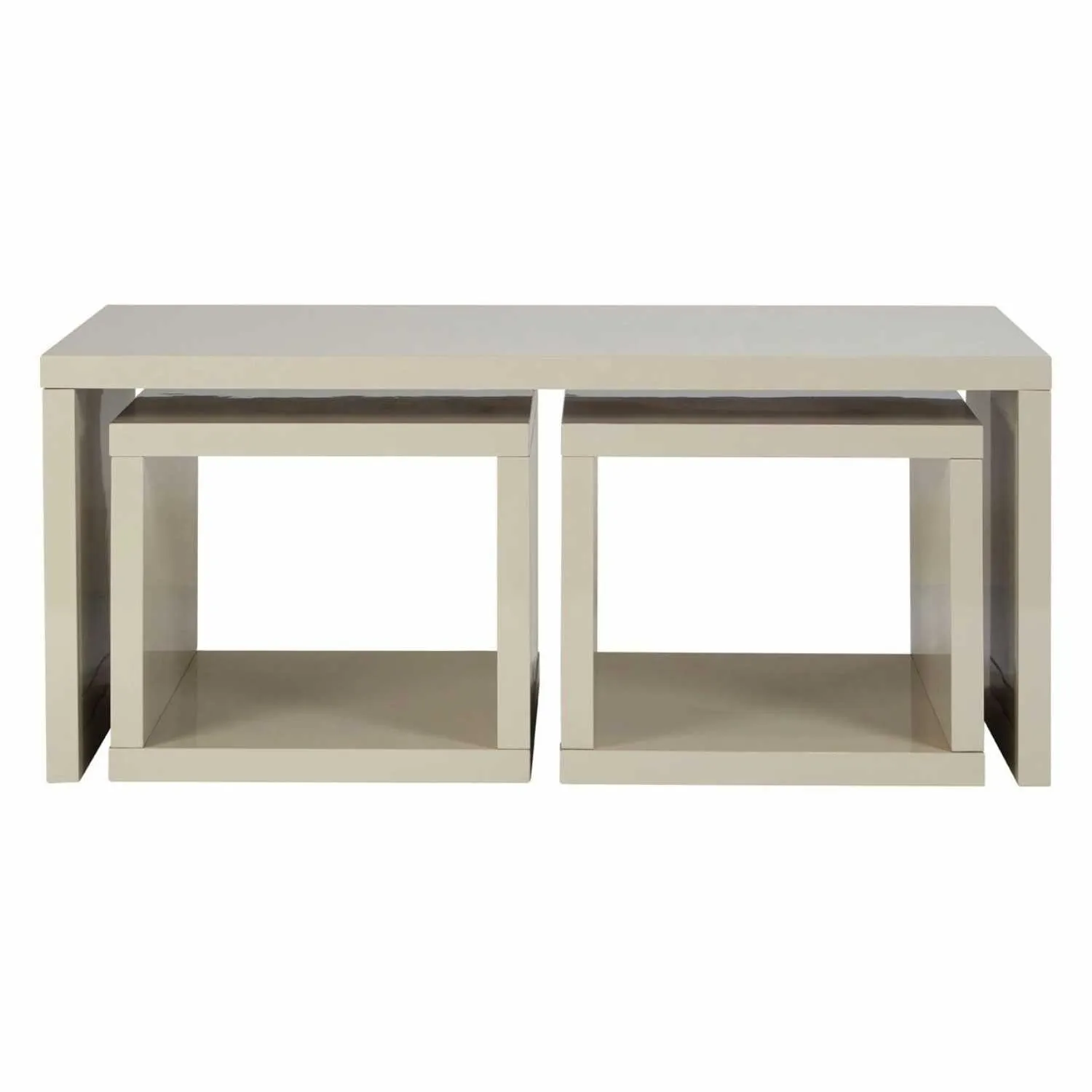 Modern Light Grey High Gloss Coffee Table With 2 Under Tables