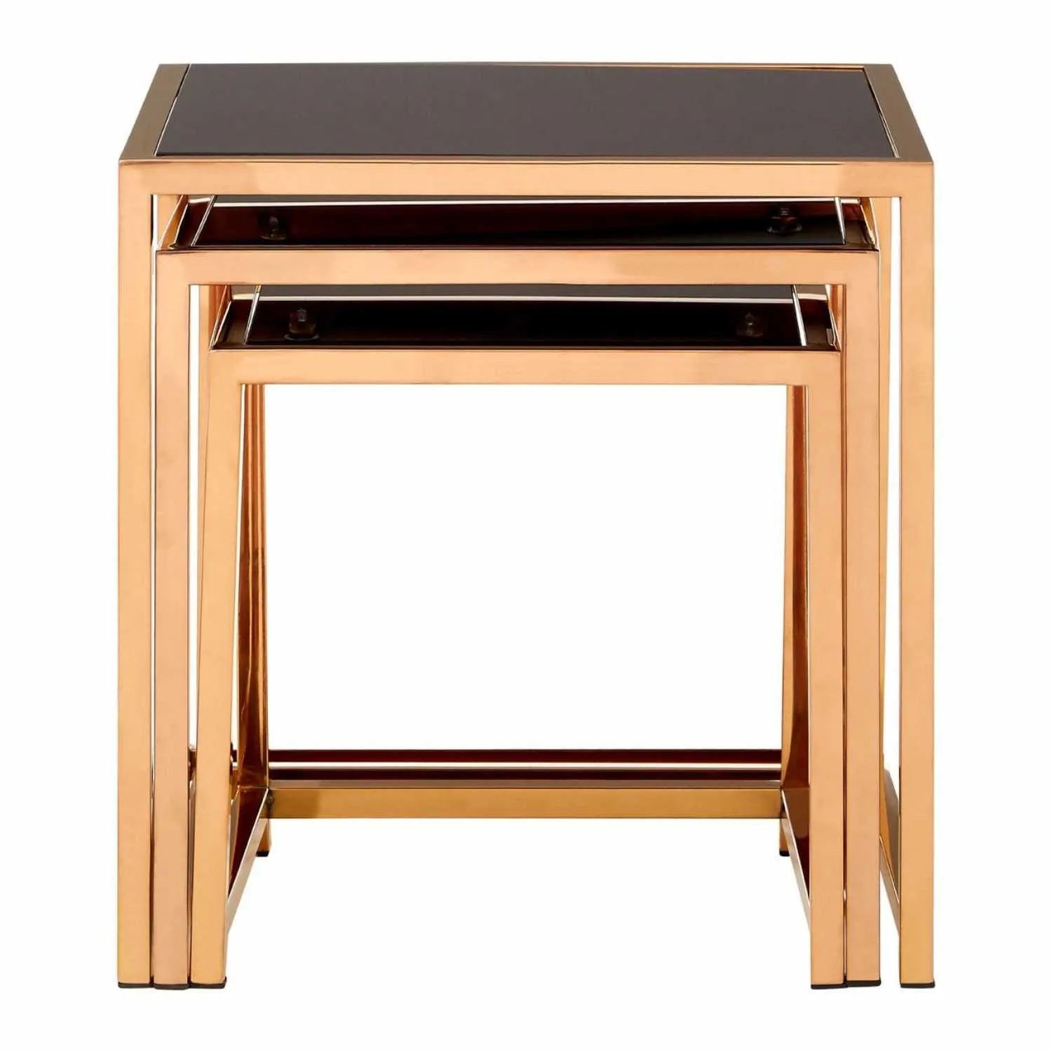 Ackley Set Of 3 Square Cross Designed Rose Gold Metal End Side Tables