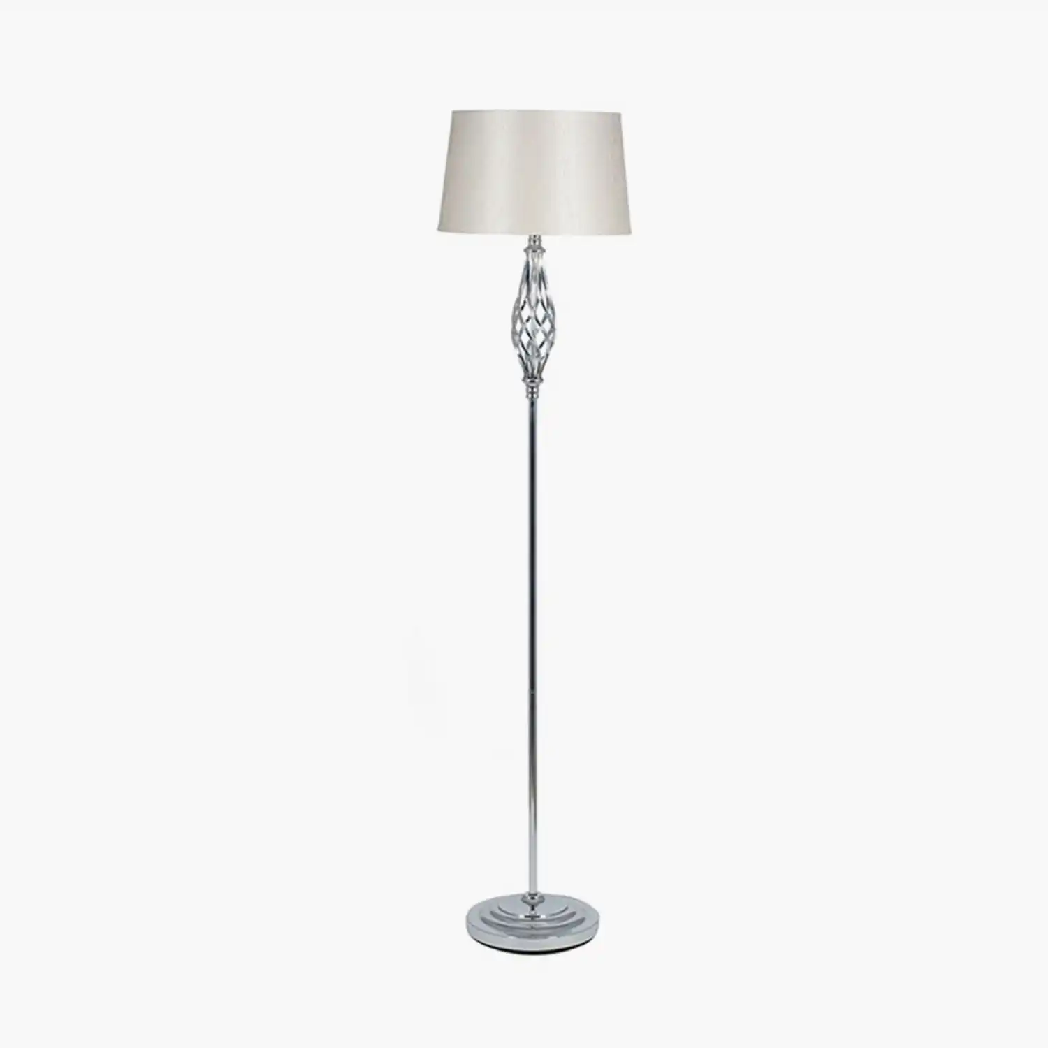 Silver Metal Twisted Detail Floor Lamp with Poly Silk Shade