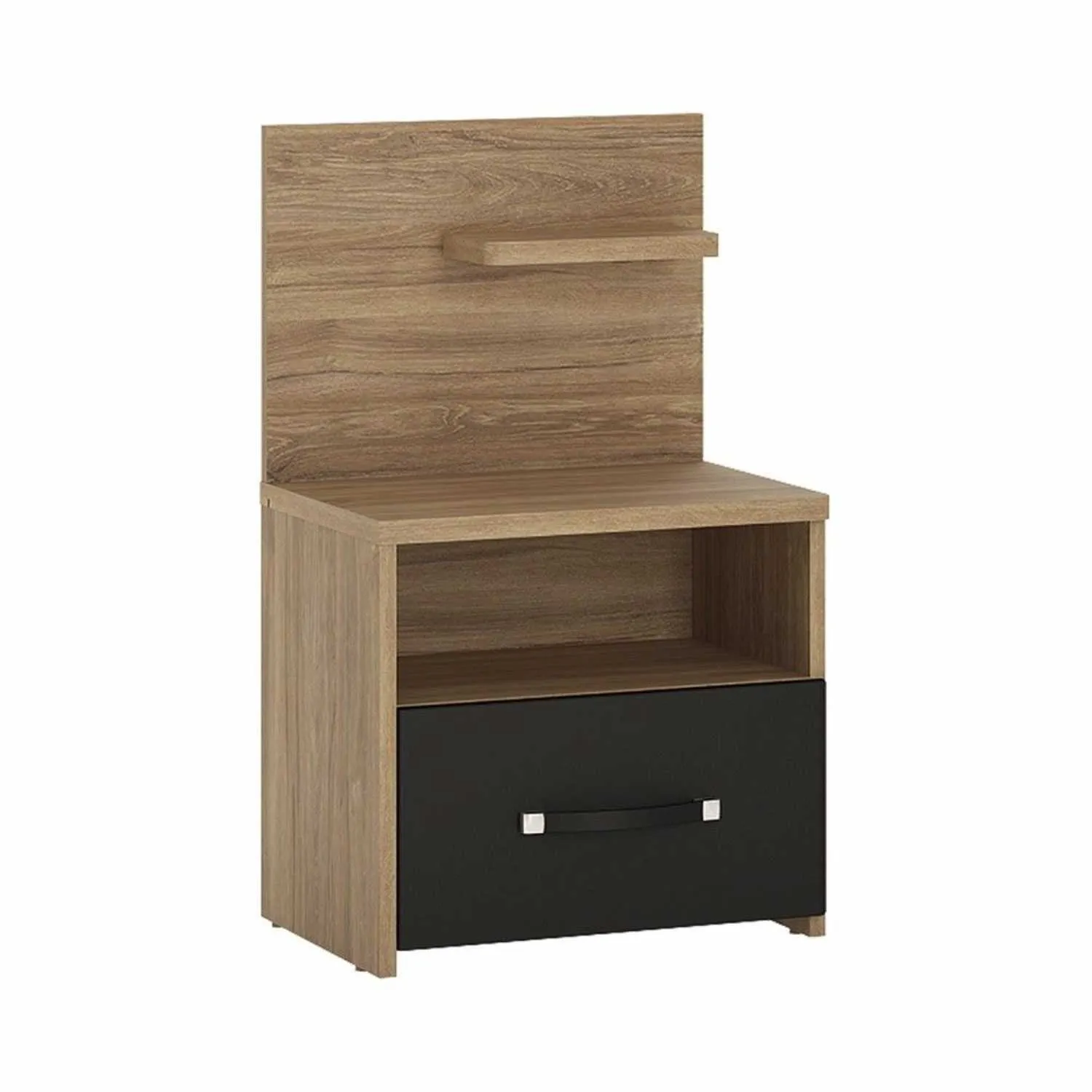 Industrial Oak and Matt Black 1 Drawer Bedside Table Cabinet Open Shelf RH