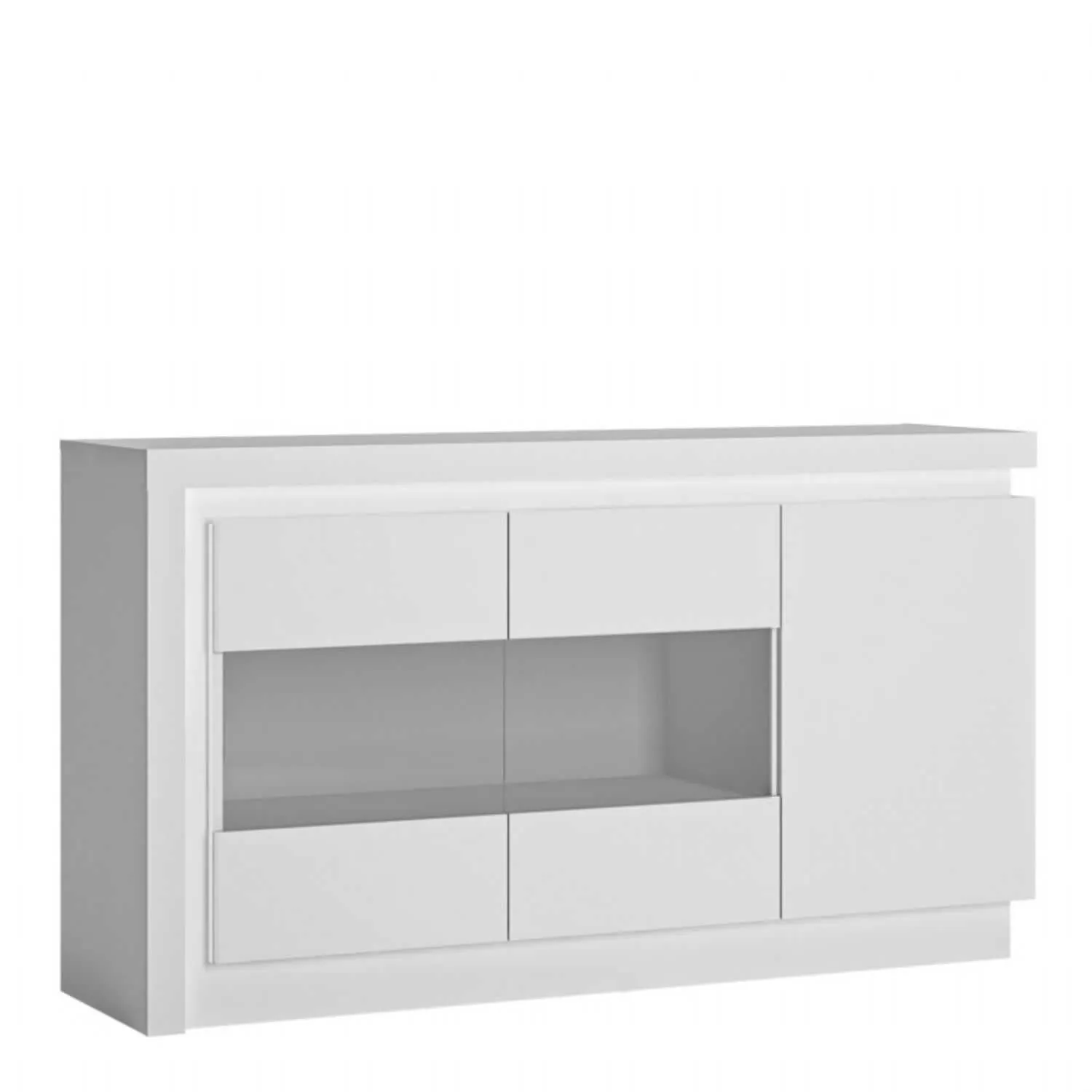 White and High Gloss 3 door glazed Sideboard with LED lighting