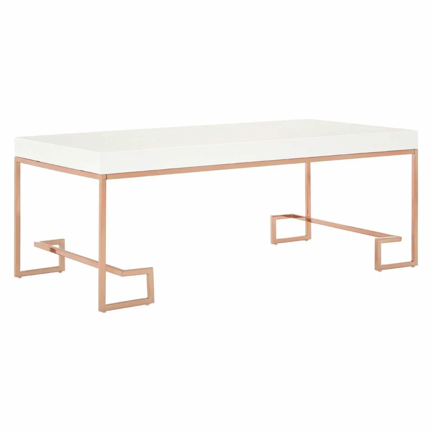 Modern White High Gloss Top Rose Gold Metal Coffee Table