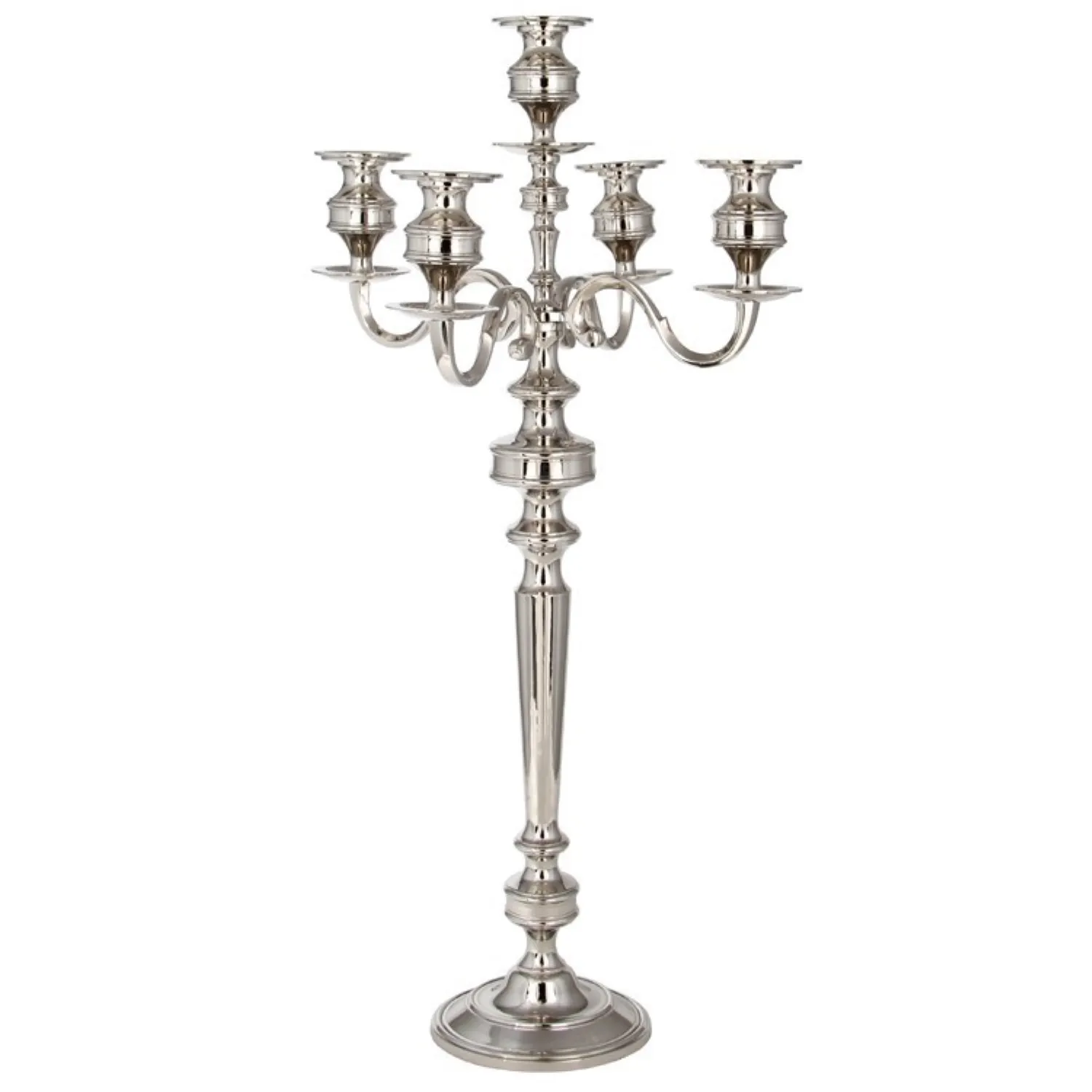 Silver Metal Floor Standing Candelabra with 5 Candle Holders