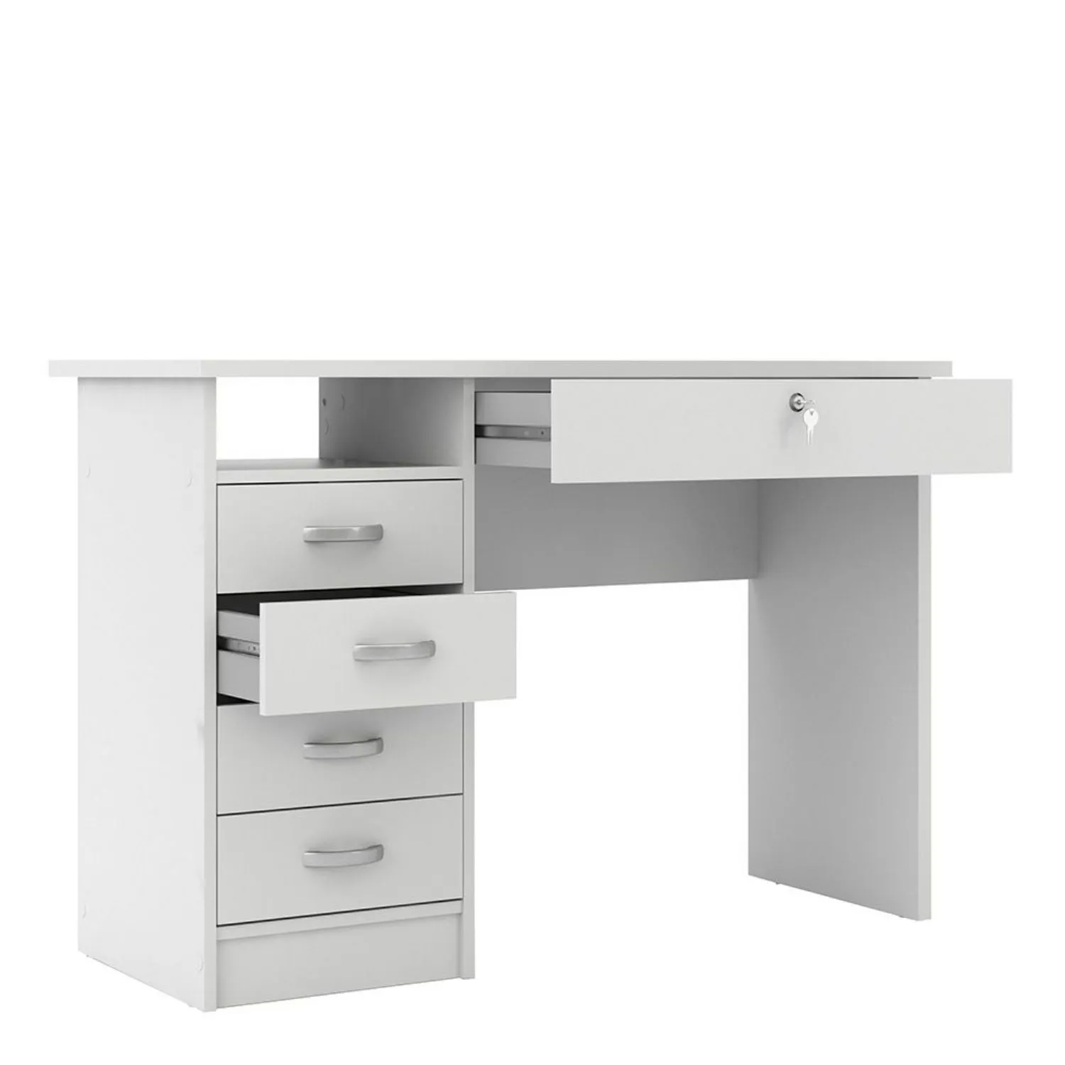 Small Lockable White Home Office 5 Drawer Study Desk with Lock