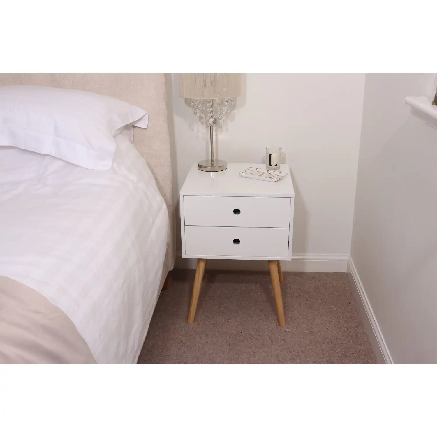 Options Scandia, 2 Drawer And Wood Legs Bedside Cabinet