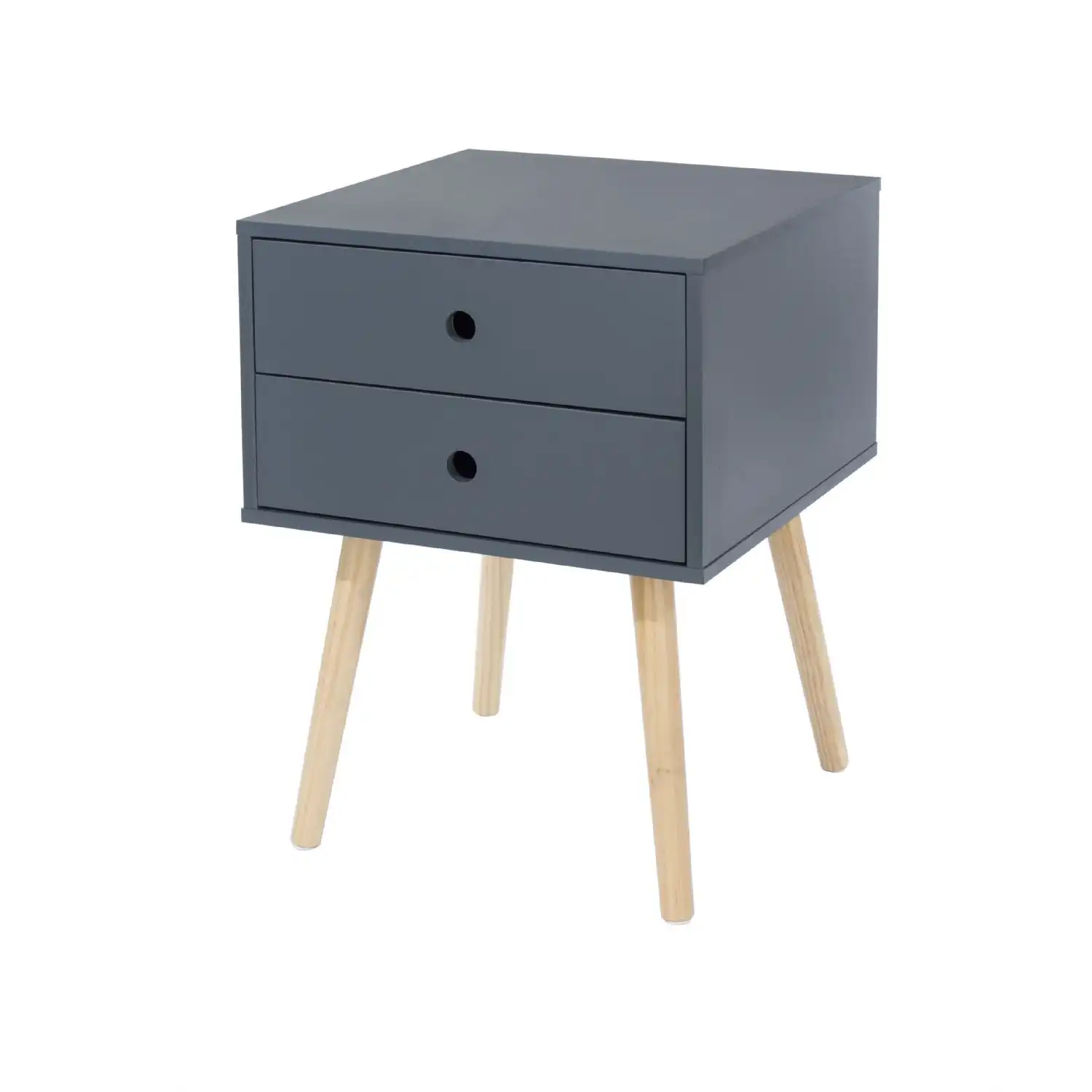 scandia, 2 drawer and wood legs bedside cabinet