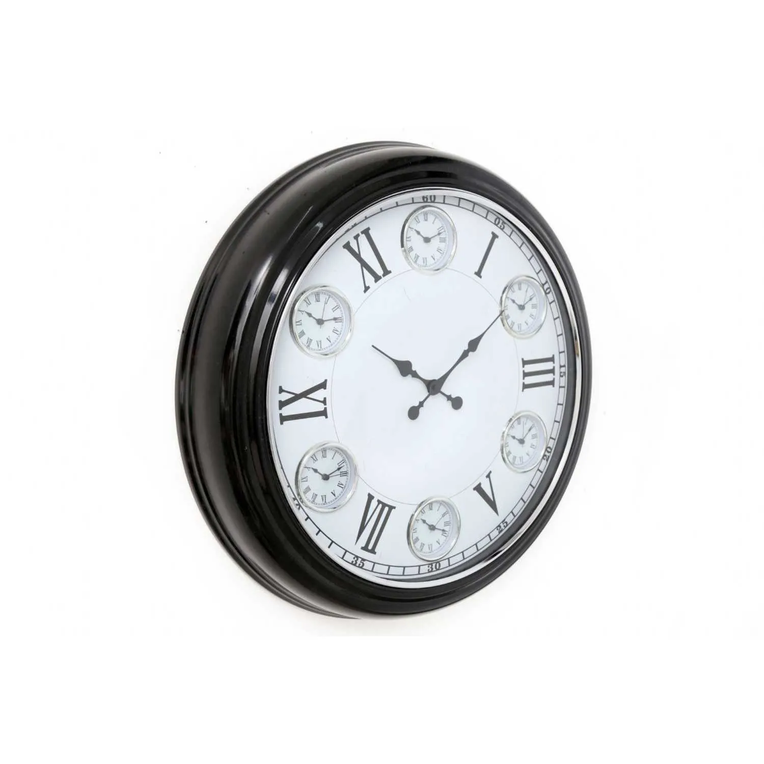 65Cm Glossy Black Multi Dial Clock
