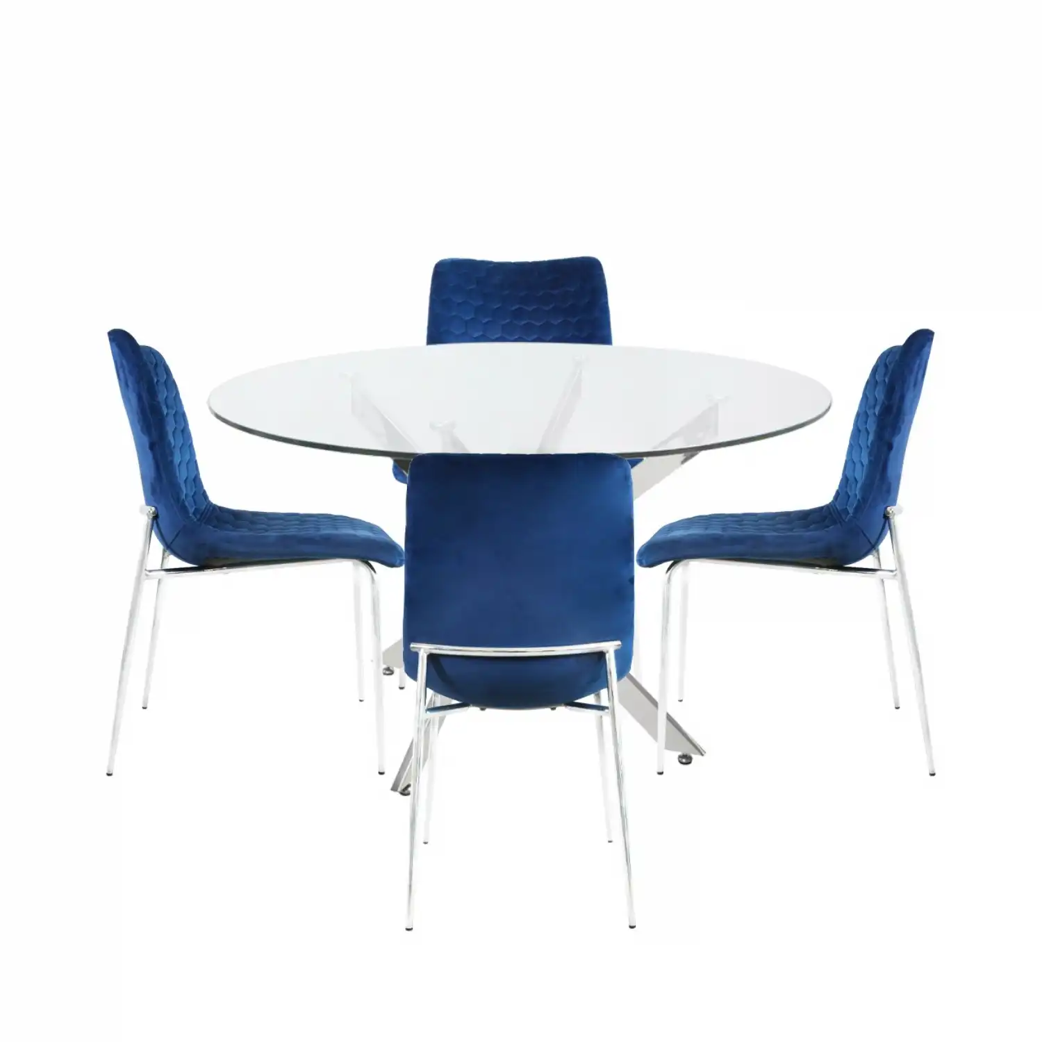 Nova 130cm Round Dining Table And 4 Blue Chairs