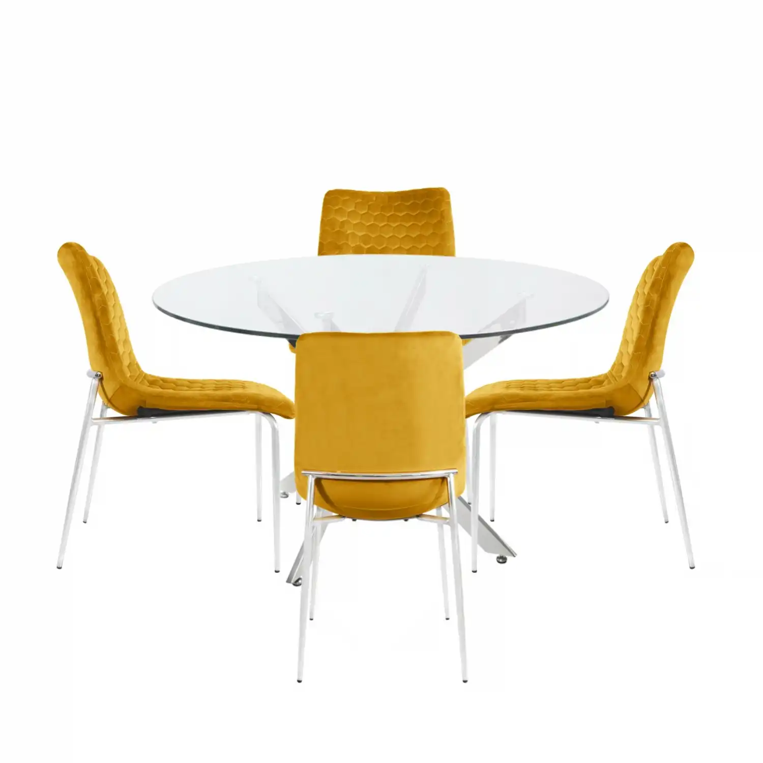 Nova 130cm Round Dining Table And 4 Mustard Chairs