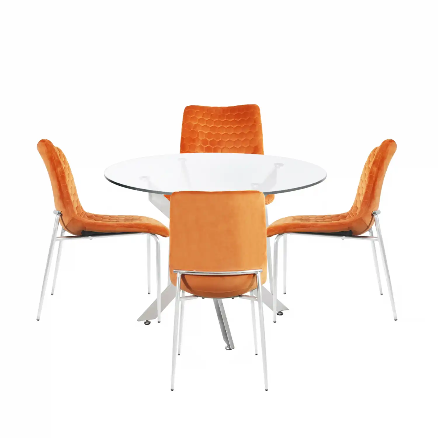 Nova 100cm Round Dining Table And 4 Orange Chairs