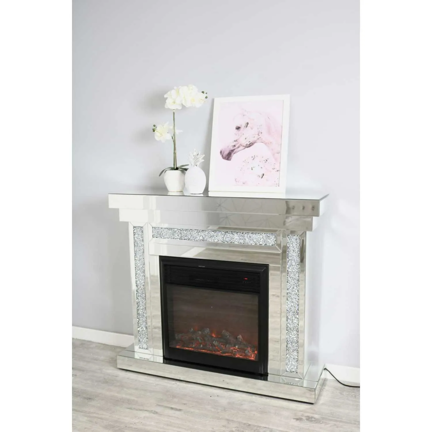 Luxe Mocka Mirror Crystal Fireplace With Electric Fire