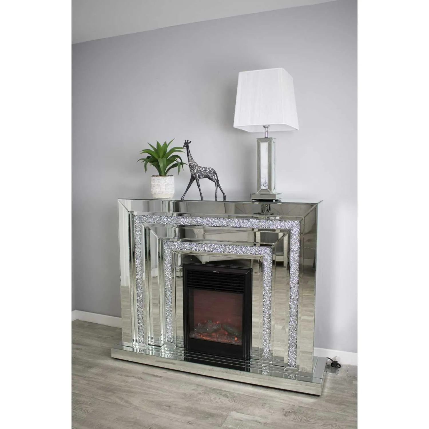 Luxe Mocka Mirror Crystal Fireplace Levels With Electric Fire