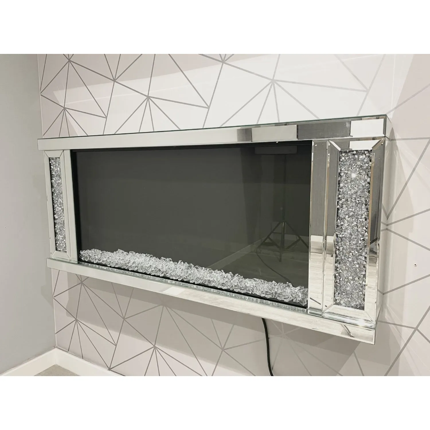 Luxe Mocka Mirror Crystal Fireplace Floating Wall Mounted