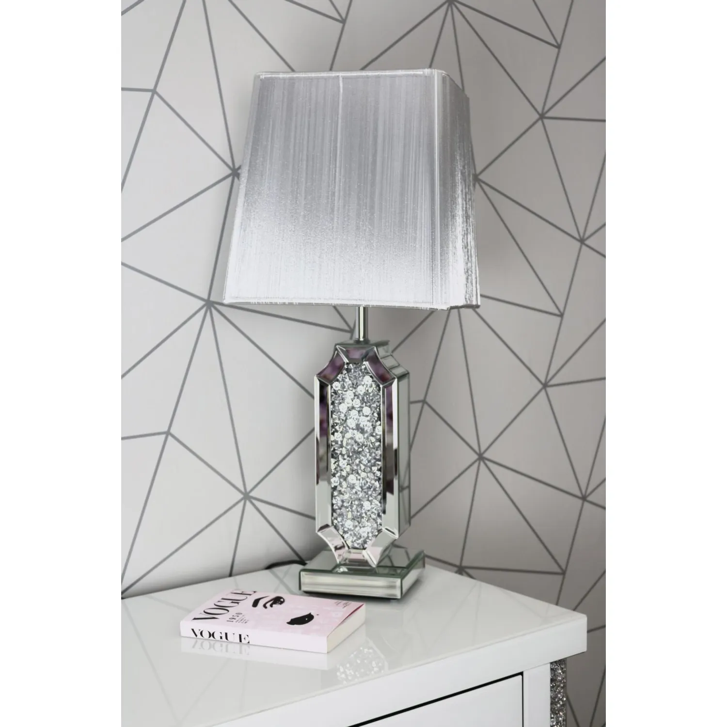 Luxe Mocka Mirror Crystal Deco Table Lamp Grey Shade