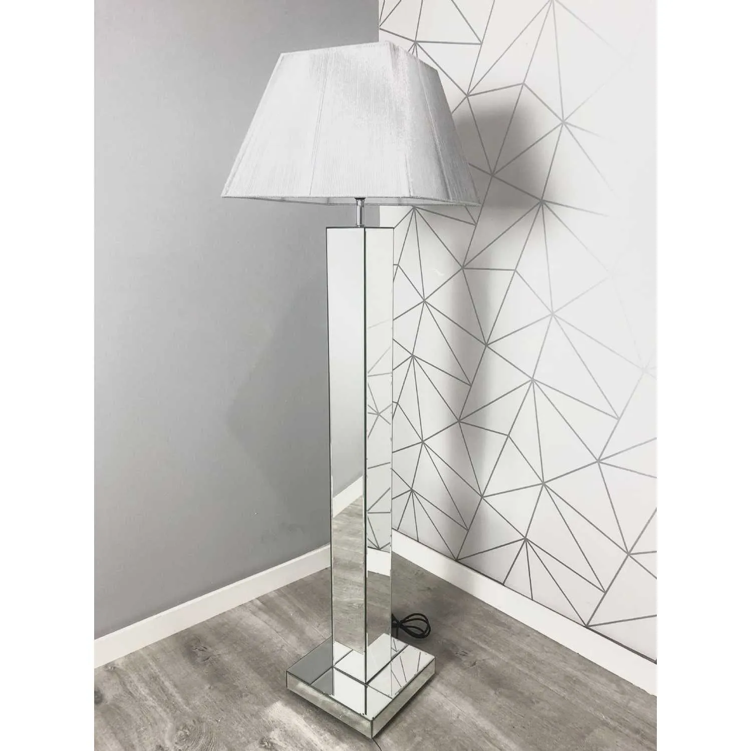 Luxe Simply Mirror Plain Floor Lamp With Grey Shade