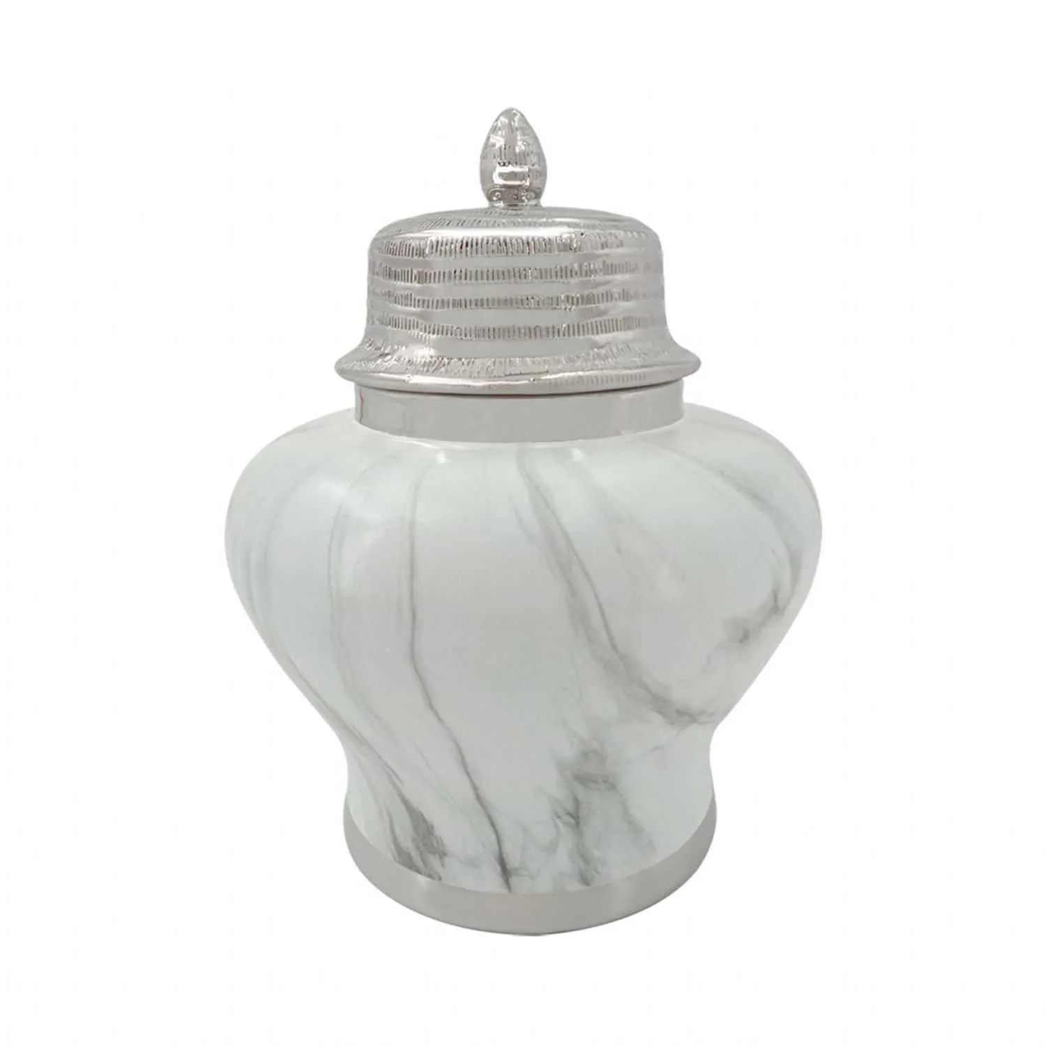 Luxe 41cm White Marble And Silver Ginger Jar