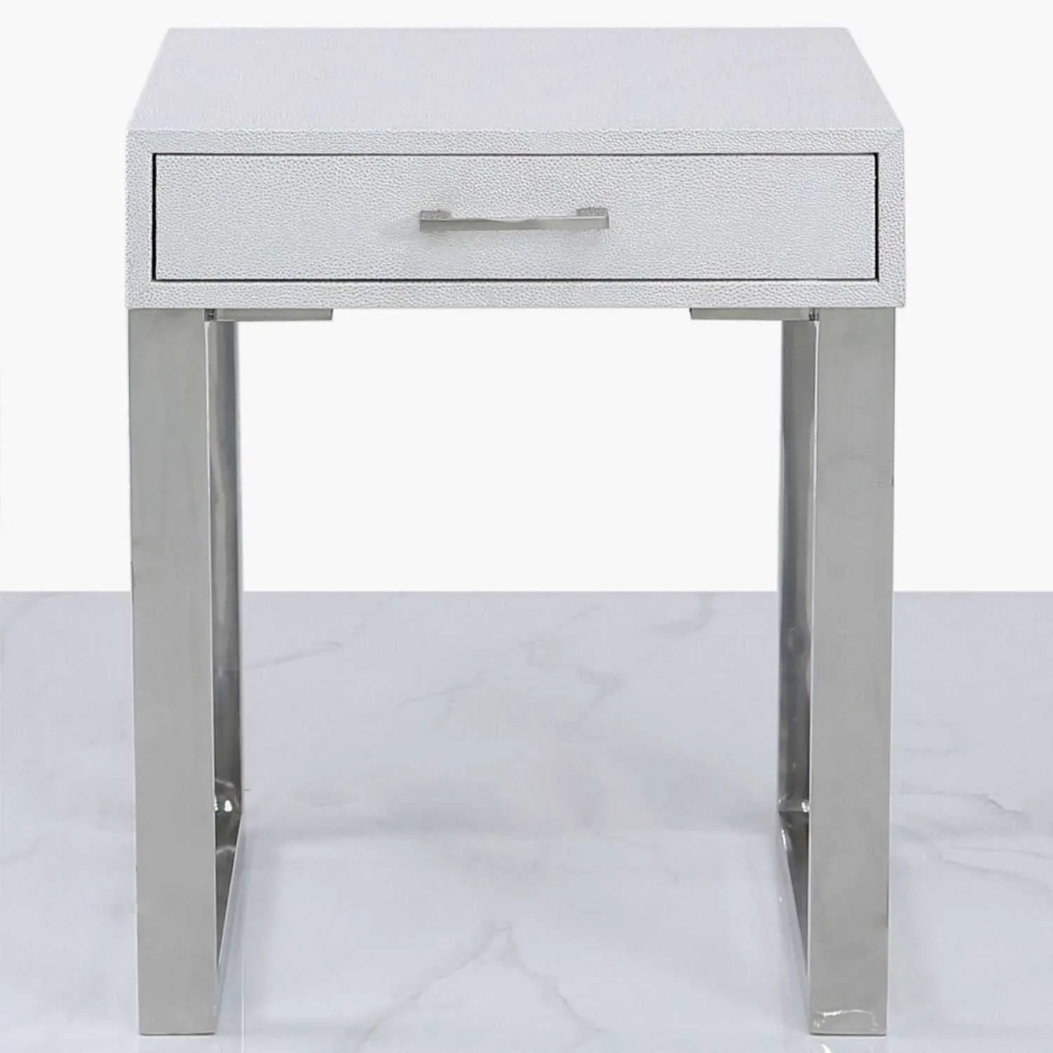 Faux Stingray Leather One Drawer End Table Silver