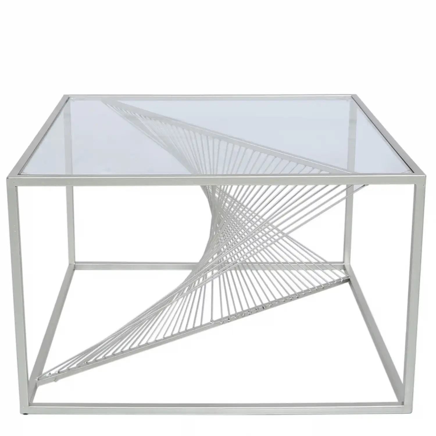 Champagne Silver Metal and Glass Square Coffee Table