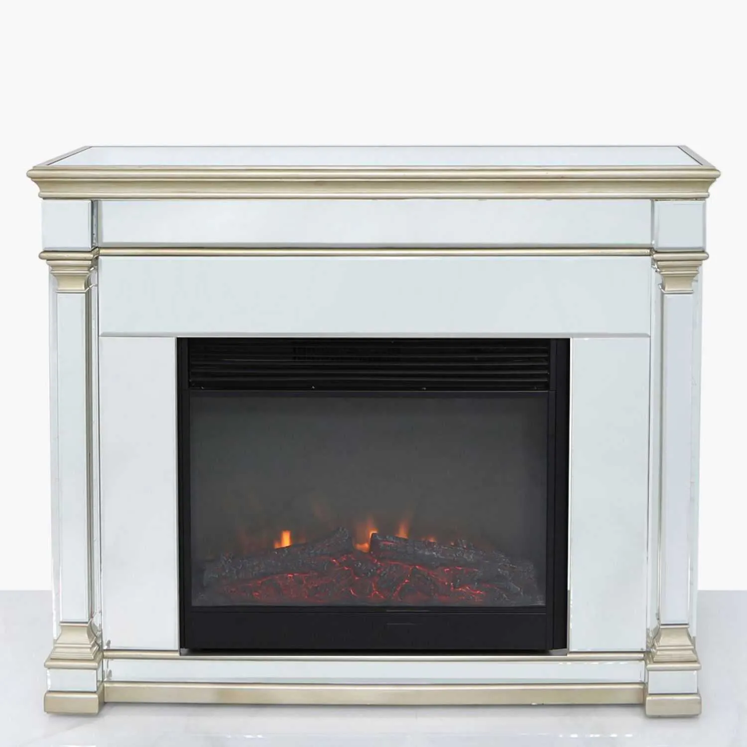 Pollo Mirror Fireplace With Electric Fire Gold