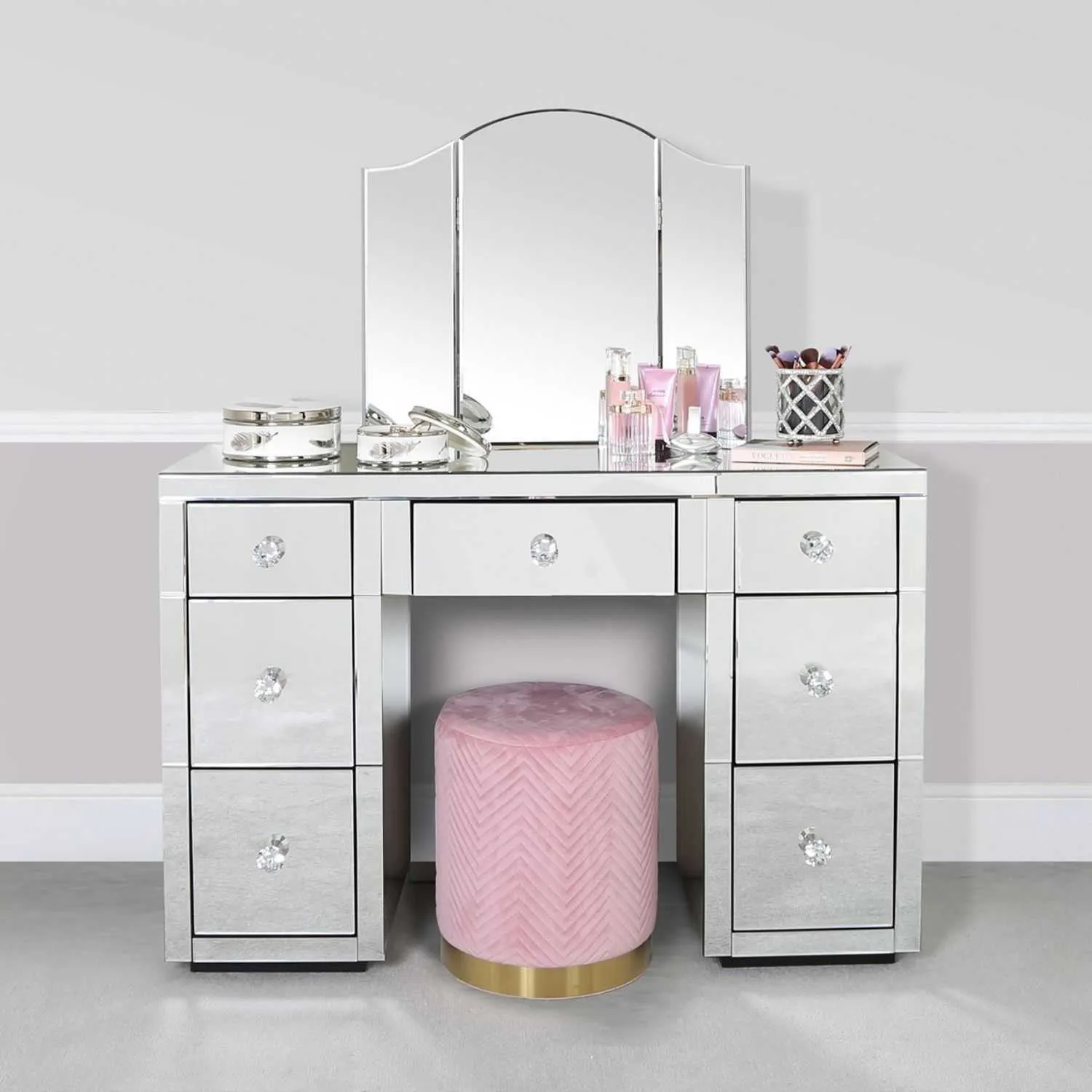 Macey Mirror 7 Drawer Dressing Table Unit