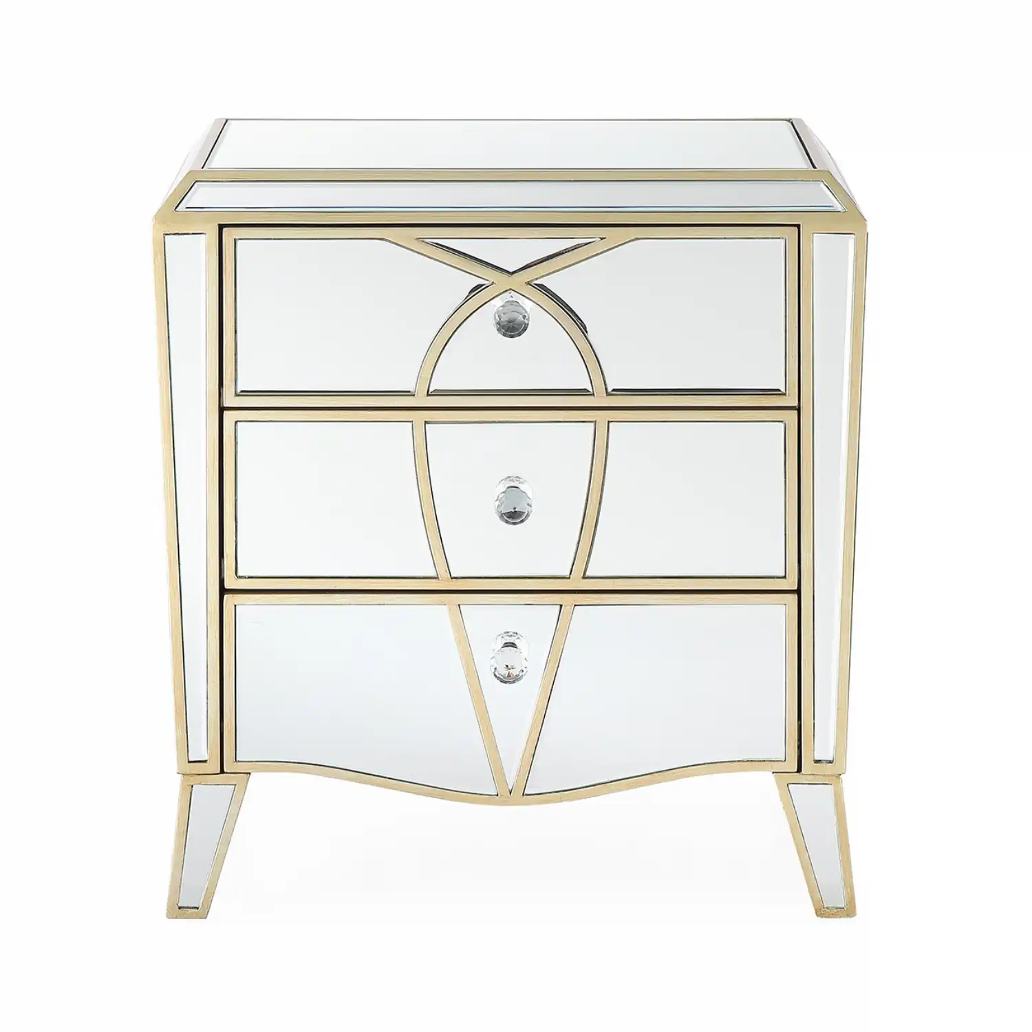 Champagne Gold Mirrored Glass 3 Drawer Bedside Chest