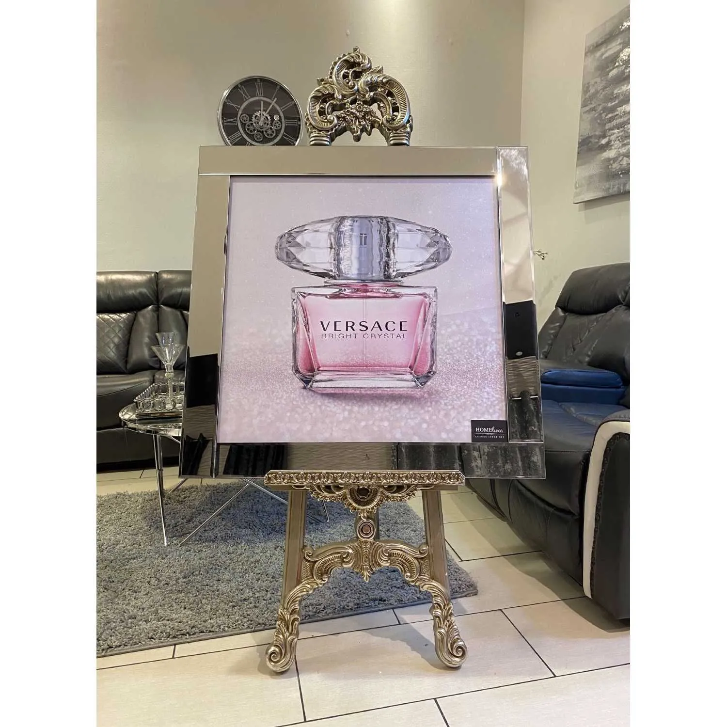 Versace Crystal Perfume Bottle Pink Wall Art Mirror Frame