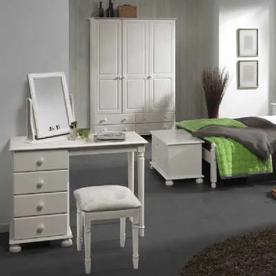 Traditional White 4 Drawer Dressing Table With White Wooden Handles