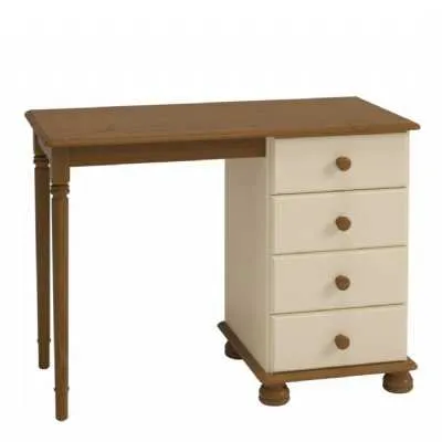 Cream And Pine Wooden Dual Tone 4 Drawer Dressing Table Desk