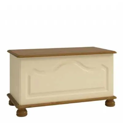 Cream and Brown Solid Pine Wood Ottoman Blanket Bed Storage Box