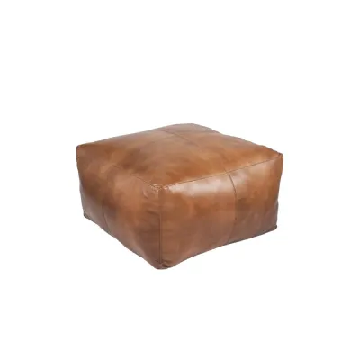 Tan Brown Leather 60cm Square Pouffe Footstool
