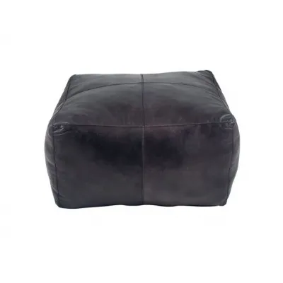 Steel Grey Leather 60cm Square Pouffe Footstool Footrest