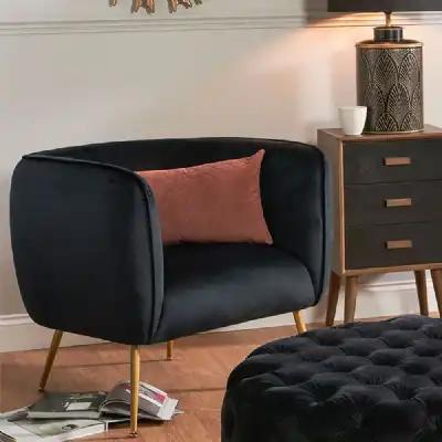 Retro Black Velvet Upholstery Tub Chair with Gold Legs