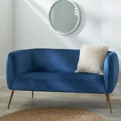 Sapphire Blue Velvet Upholstery Large Sofa with Golden Legs
