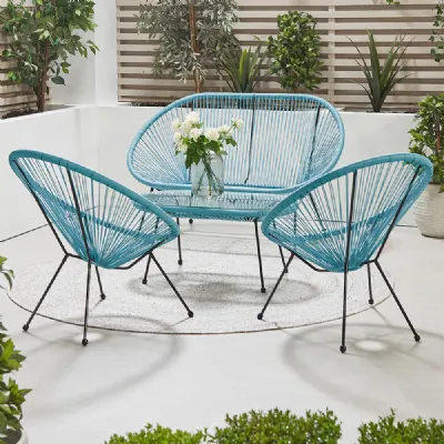 Blue Wicker 4 Piece Garden Seating Set with Coffee Table