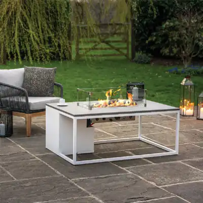 White and Grey Metal Garden Rectangular 120cm Fire Pit Table