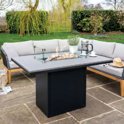 Black Metal Garden 120cm Fire Pit Dining Table Grey Top