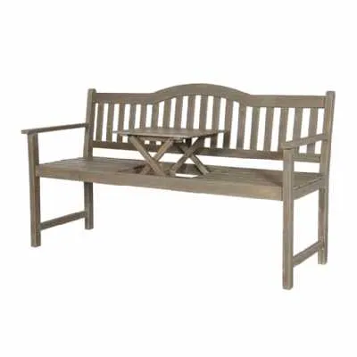 Antique Grey Acacia Wood Bench With Pop Up Table