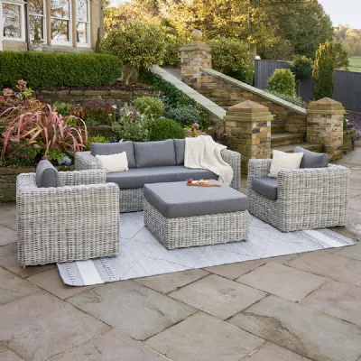 Grey Rattan Garden Lounge Seating 3 Seater Sofa Set