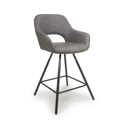 Truro Leather Effect Charcoal Bar Chair