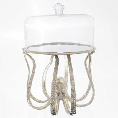Large Silver Octopus Cake Stand Cloche